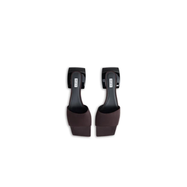 Alaia Ellipse Mules in Suede, Smoke Brown | Mules | Coveti