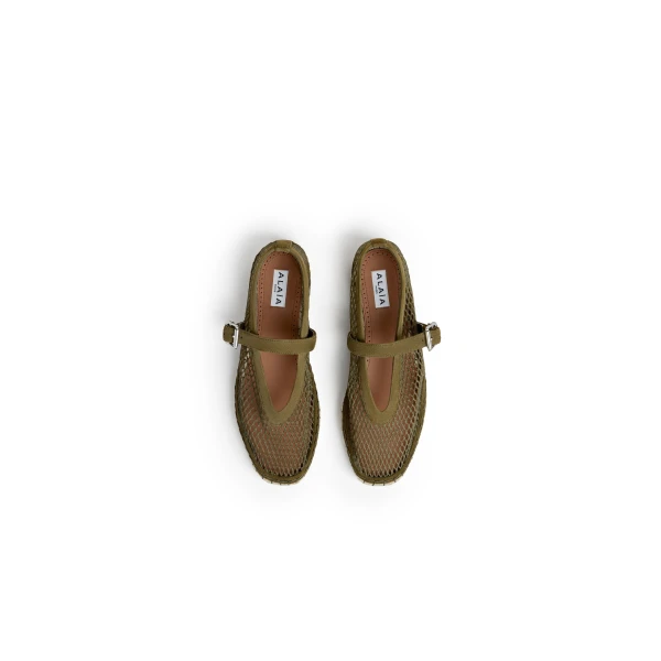Alaia Espadrilles in Fishnet and Suede, Khaki | Espadrilles | Coveti