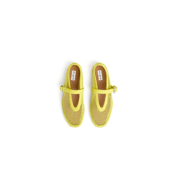 Alaia Espadrilles in Fishnet and Suede, Lemon Yellow | Espadrilles | Coveti