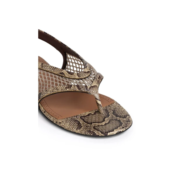 Alaia Fishnet Thong Sandals in Ayers Leather, Honey | Sandals | Coveti