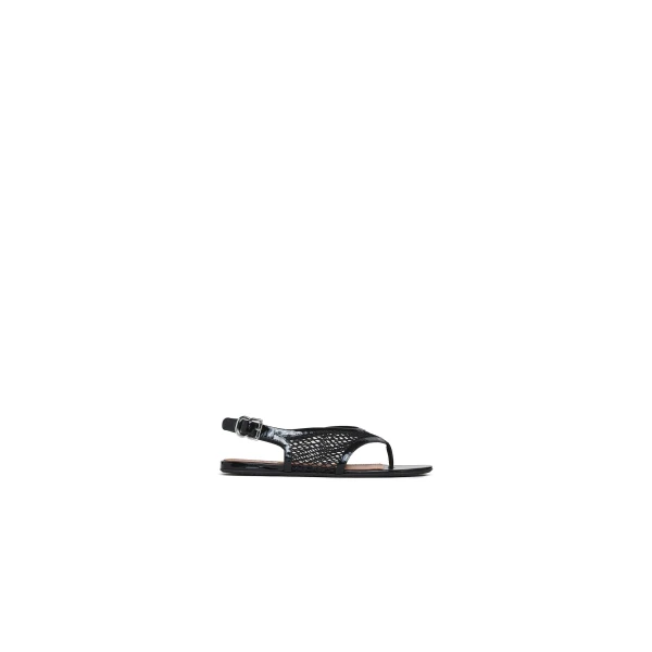 Alaia Fishnet Thong Sandals in Patent Calfskin, Black | Sandals | Coveti