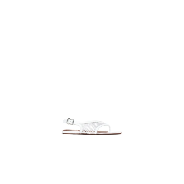 Fishnet Thong Sandals in Patent Calfskin, Optical White