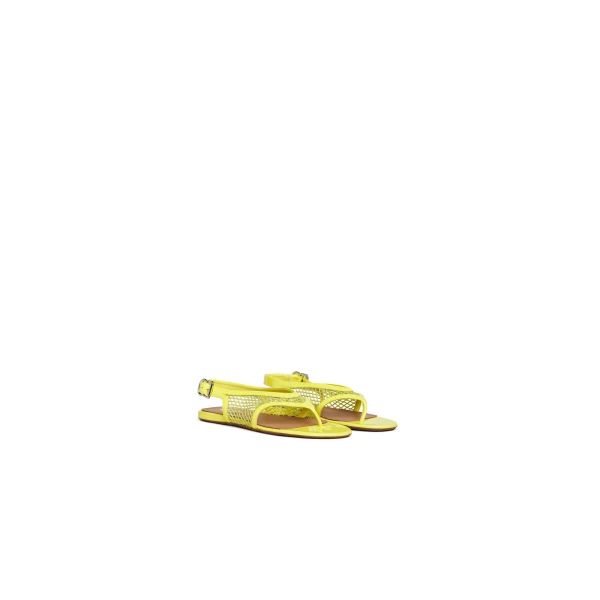 Alaia Fishnet Thong Sandals in Patent, Lemon Yellow | Sandals | Coveti