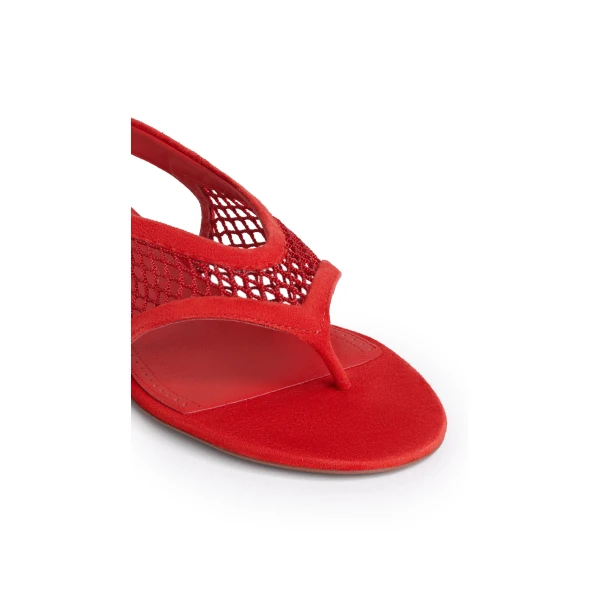 Alaia Fishnet Thong Sandals in Suede, Burnt Orange | Sandals | Coveti
