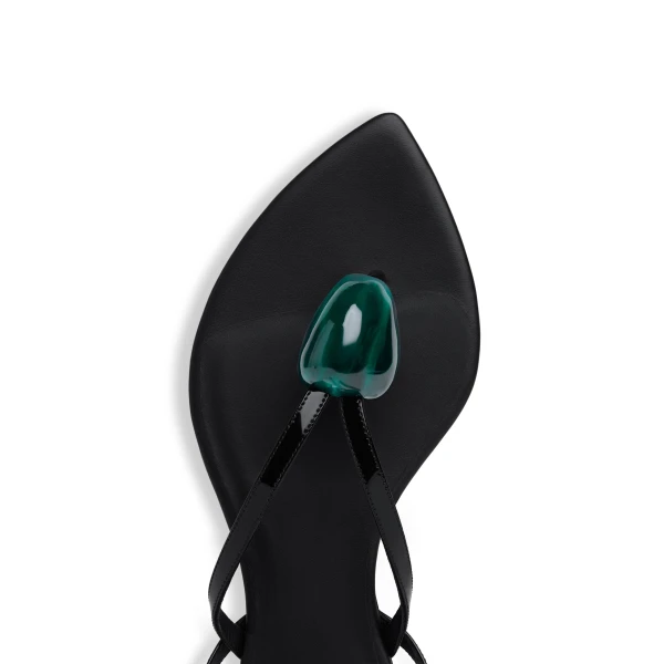 Alaia Flat Jewel Sandals in Patent Leather, Black | Sandals | Coveti