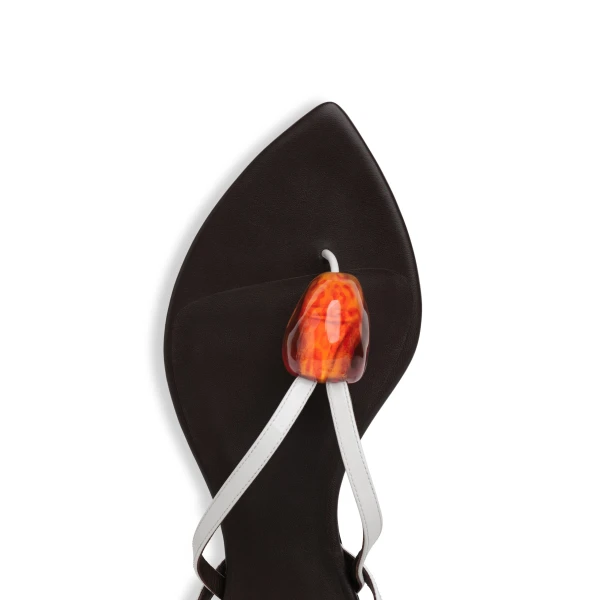 Alaia Flat Jewel Sandals in Patent Leather, Optical White | Sandals | Coveti