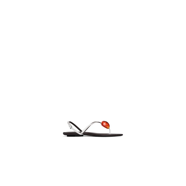 Flat Jewel Sandals in Patent Leather, Optical White