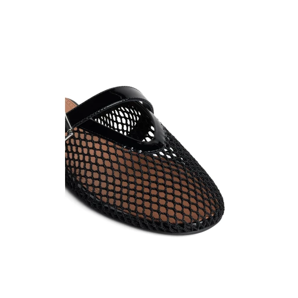 Alaia Flat Mules in Fishnet, Black | Mules | Coveti