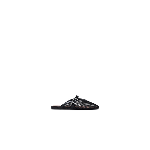 Alaia Flat Mules in Fishnet, Black | Mules | Coveti