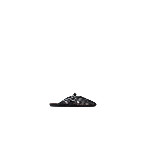 Alaia Flat Mules in Fishnet, Black | Mules | Coveti