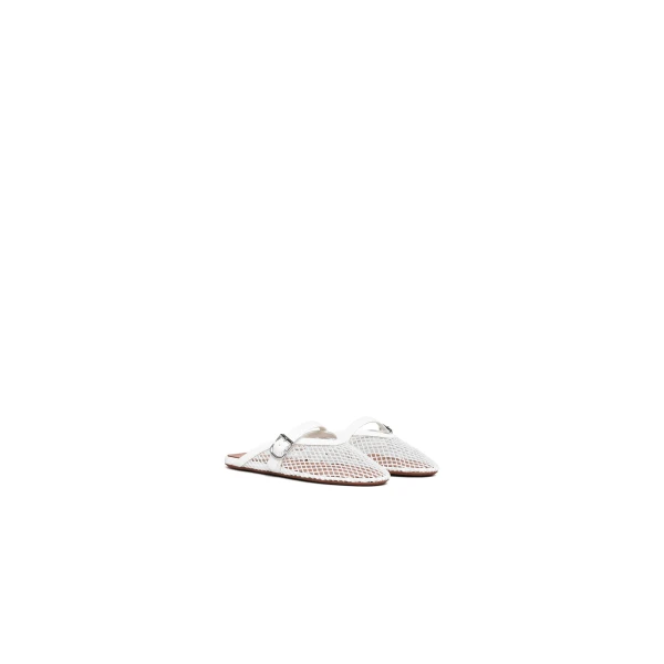 Alaia Flat Mules in Fishnet, Optical White | Mules | Coveti