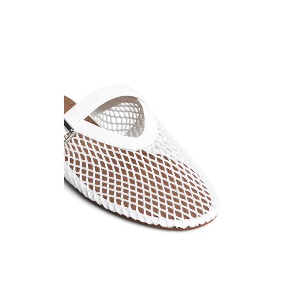 Alaia Flat Mules in Fishnet, Optical White | Mules | Coveti