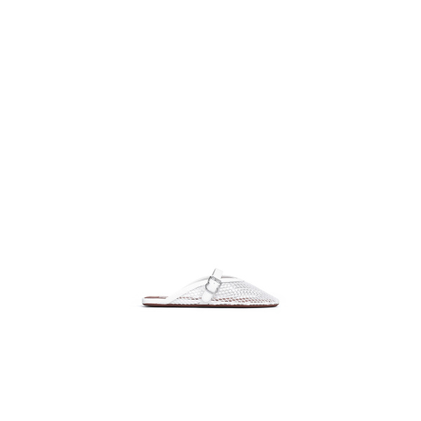 Alaia Flat Mules in Fishnet, Optical White | Mules | Coveti