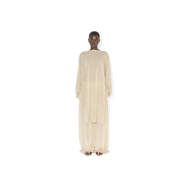 Alaia Fluid Silk Linen Pants in Beige | Wide leg pants | Coveti