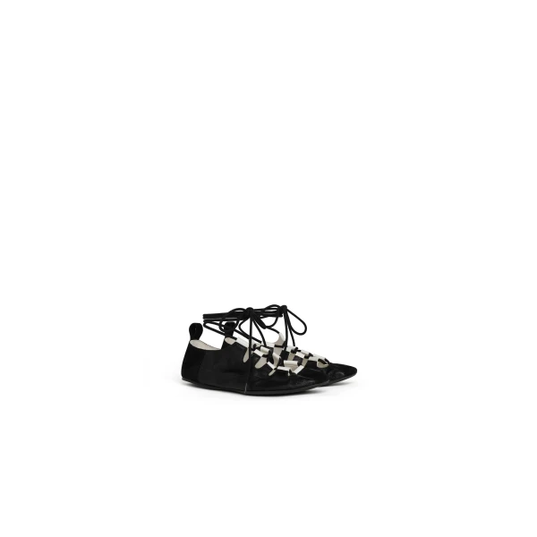 Alaia Fold Laced Flats in Leather, Black | Flats | Coveti
