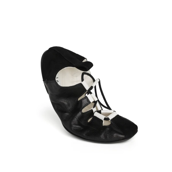 Alaia Fold Laced Flats in Leather, Black | Flats | Coveti