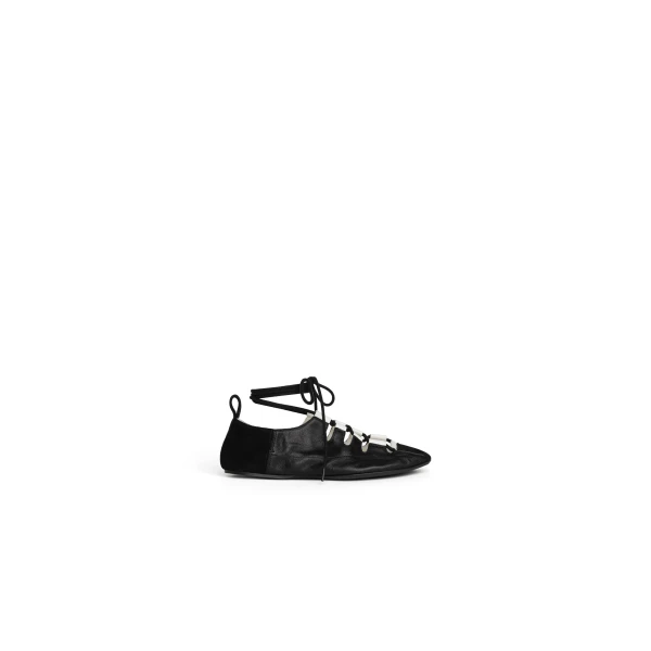 Alaia Fold Laced Flats in Leather, Black | Flats | Coveti