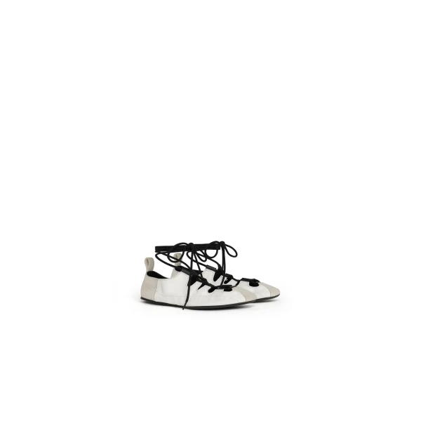 Alaia Fold Laced Flats in Leather, White | Flats | Coveti