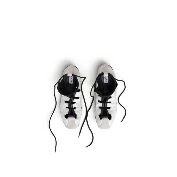 Alaia Fold Laced Flats in Leather, White | Flats | Coveti