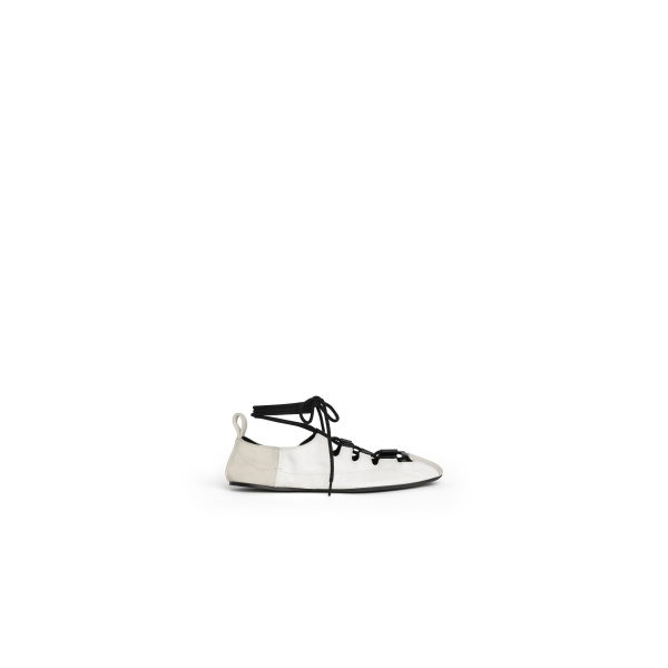 Alaia Fold Laced Flats in Leather, White | Flats | Coveti