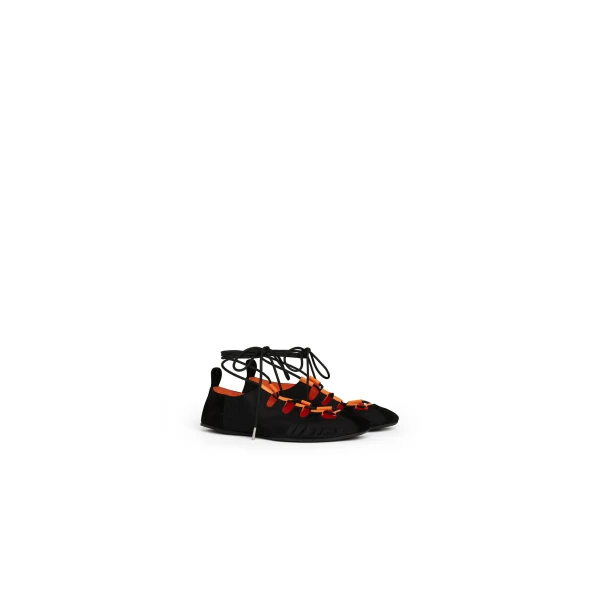 Alaia Fold Laced Flats in Nylon and Suede, Black | Flats | Coveti