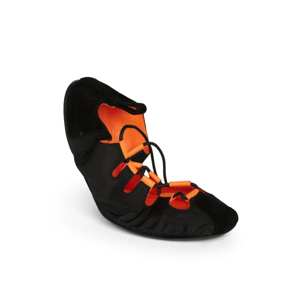 Alaia Fold Laced Flats in Nylon and Suede, Black | Flats | Coveti