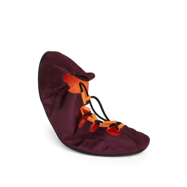 Alaia Fold Laced Flats in Nylon and Suede, Bordeaux | Flats | Coveti