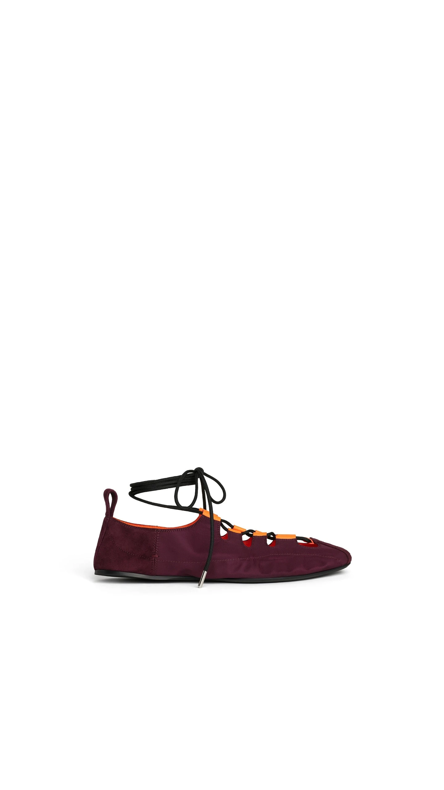 Alaia Fold Laced Flats in Nylon and Suede, Bordeaux Alaia Fold Laced Flats in Nylon and Suede, Bordeaux | Flats | Coveti