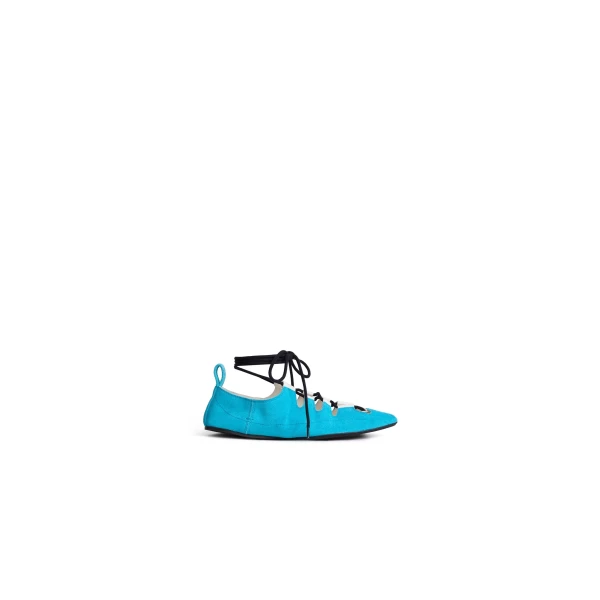 Alaia Fold Laced Flats in Velvet Calfskin, Turquin Blue | Flats | Coveti