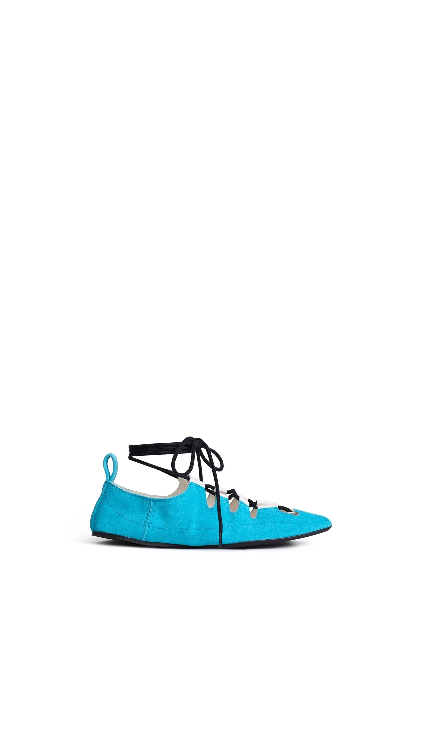 Alaia Fold Laced Flats in Velvet Calfskin, Turquin Blue Alaia Fold Laced Flats in Velvet Calfskin, Turquin Blue | Flats | Coveti