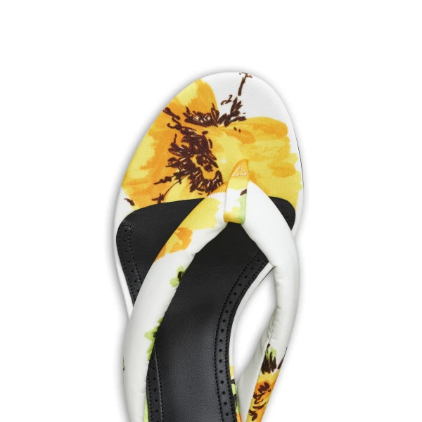 Alaia Heel Thong Mules in Flower Print, White and Yellow, 55 mm | Mules | Coveti