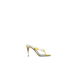Alaia Heel Thong Mules in Flower Print, White and Yellow, 90 mm | Mules | Coveti