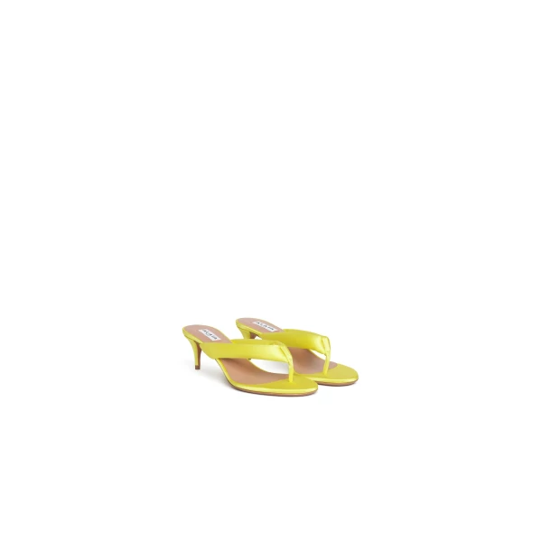 Alaia Heel Thong Mules in Satin, Lemon Yellow | Mules | Coveti