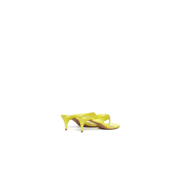 Alaia Heel Thong Mules in Satin, Lemon Yellow | Mules | Coveti