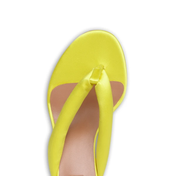 Alaia Heel Thong Mules in Satin, Lemon Yellow | Mules | Coveti