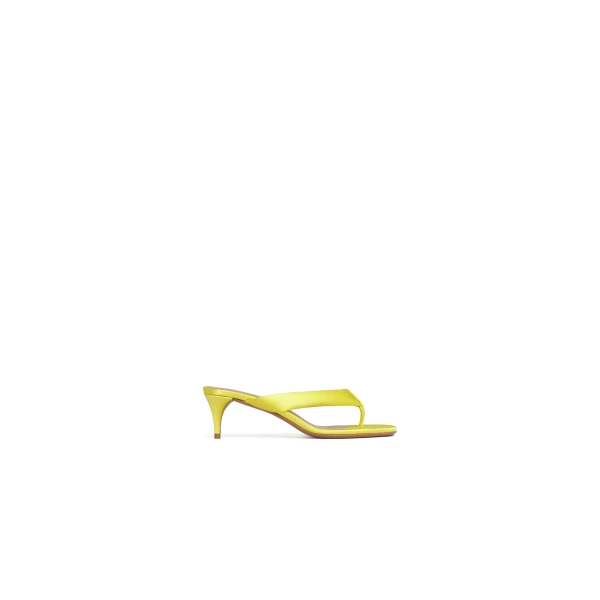 Alaia Heel Thong Mules in Satin, Lemon Yellow | Mules | Coveti