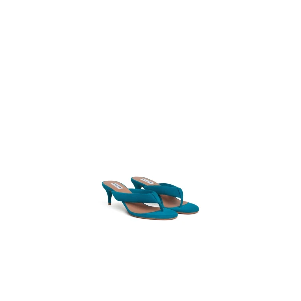Alaia Heel Thong Mules in Suede, China Blue, 55 mm | Mules | Coveti
