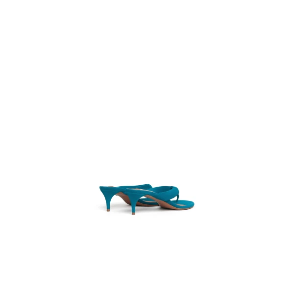 Alaia Heel Thong Mules in Suede, China Blue, 55 mm | Mules | Coveti