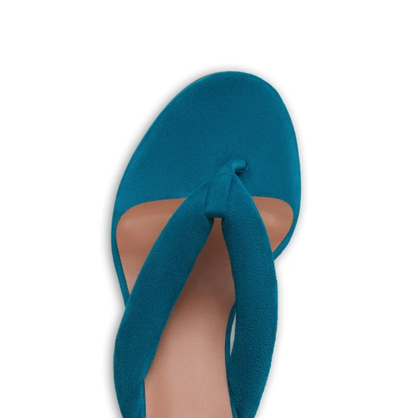 Alaia Heel Thong Mules in Suede, China Blue, 55 mm | Mules | Coveti