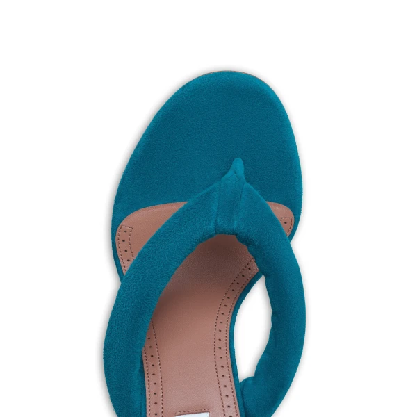 Alaia Heel Thong Mules in Suede, China Blue, 90 mm | Mules | Coveti