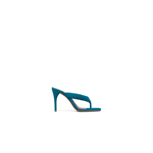Heel Thong Mules in Suede, China Blue, 90 mm