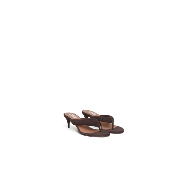 Alaia Heel Thong Mules in Suede, Smoke Brown, 55 mm | Mules | Coveti