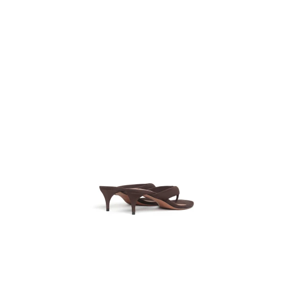 Alaia Heel Thong Mules in Suede, Smoke Brown, 55 mm | Mules | Coveti