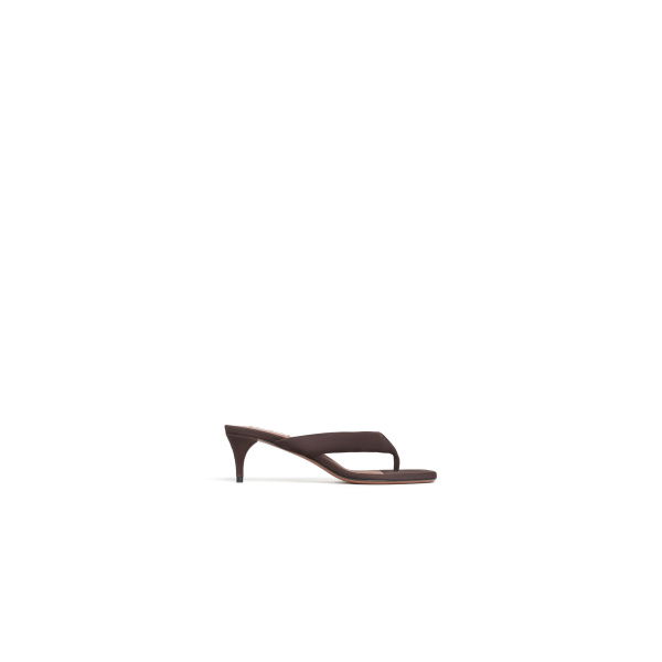 Alaia Heel Thong Mules in Suede, Smoke Brown, 55 mm | Mules | Coveti