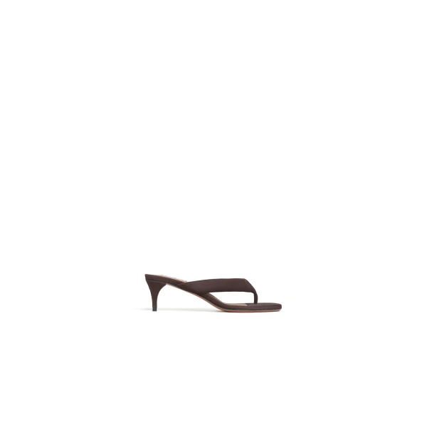 Heel Thong Mules in Suede, Smoke Brown, 55 mm