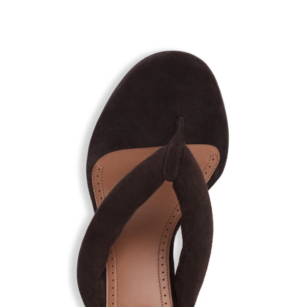 Alaia Heel Thong Mules in Suede, Smoke Brown, 90 mm | Mules | Coveti