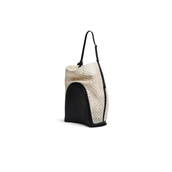 Alaia Hip Large Bucket Bag in Cotton Net, Beige | Bucket Bags | Coveti
