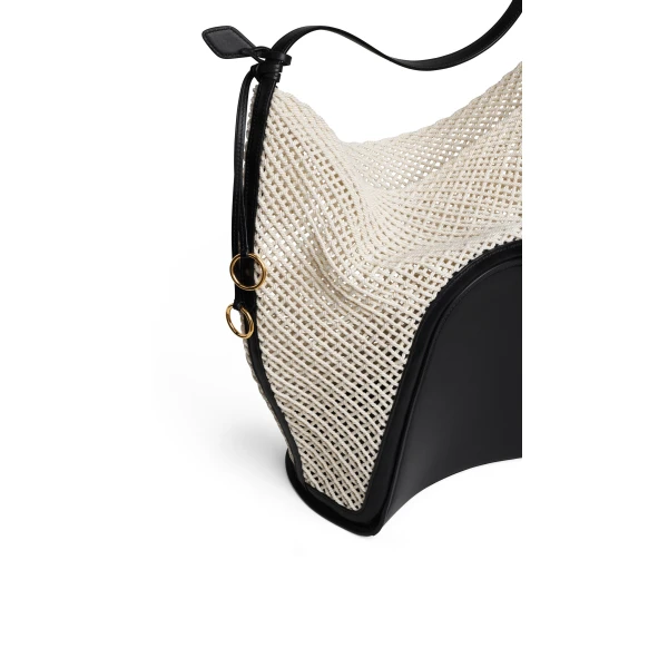 Alaia Hip Large Bucket Bag in Cotton Net, Beige | Bucket Bags | Coveti