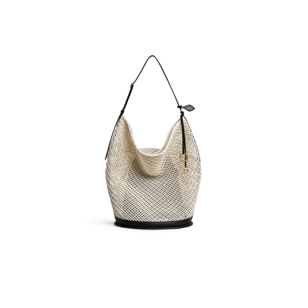 Alaia Hip Large Bucket Bag in Cotton Net, Beige | Bucket Bags | Coveti