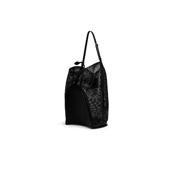 Alaia Hip Large Bucket Bag in Leather Net, Black | Bucket Bags | Coveti